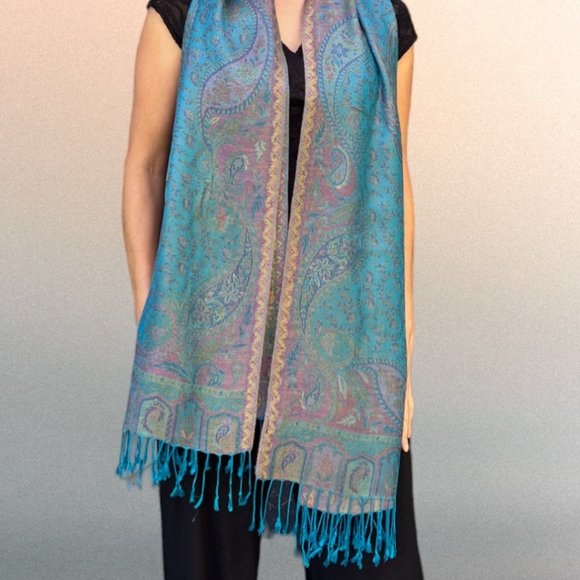 Turquoise Modal Silk Jamawar - Picture 4 of 6